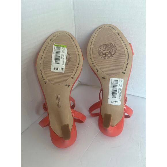 NWT Vince Camuto Lilah Coral Orange Leather Ankle Strap High Heel Sandals Sz 10M - Picture 8 of 9